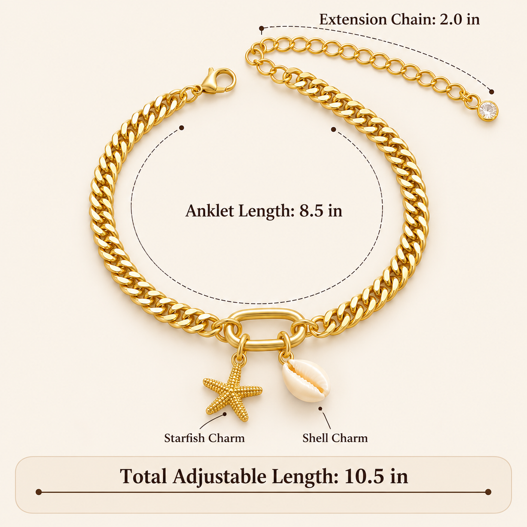 Ocean Starfish Shell Charm Anklet