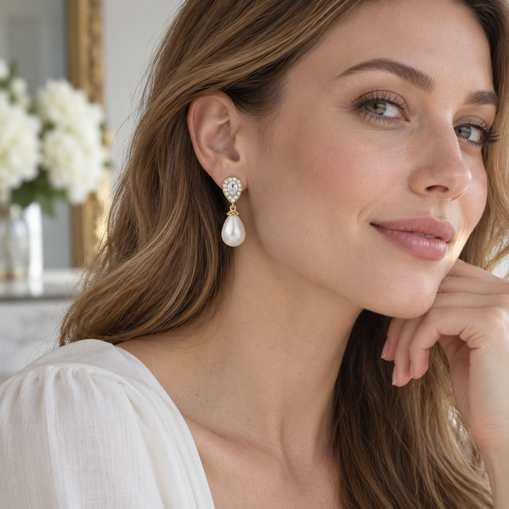 Pearl Drop Zircon Earrings