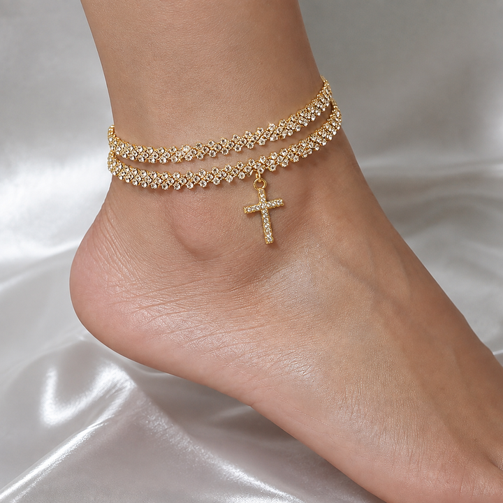Sparkling Cross Charm Anklet