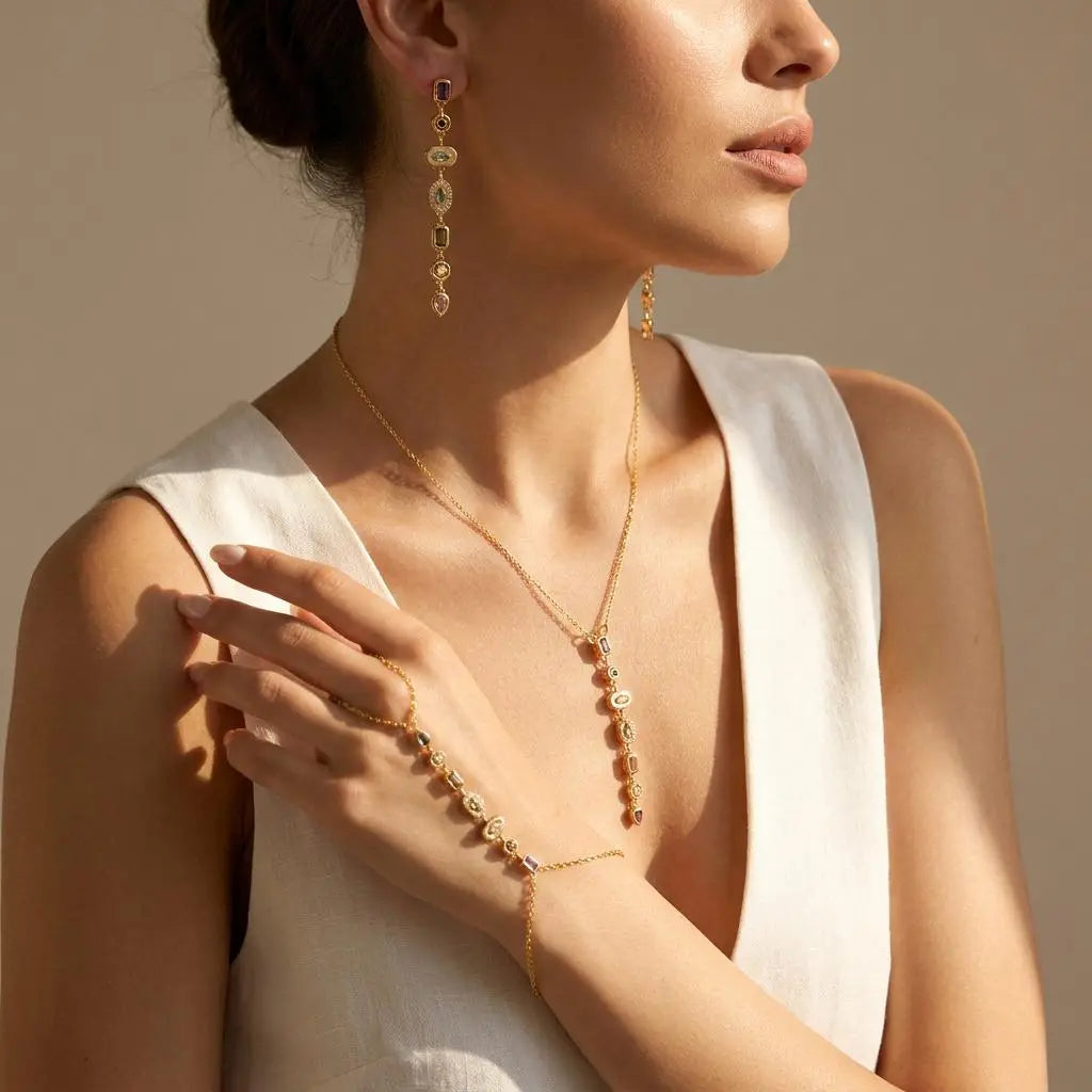 Multicolor Gemstone Vertical Drop Jewelry Set