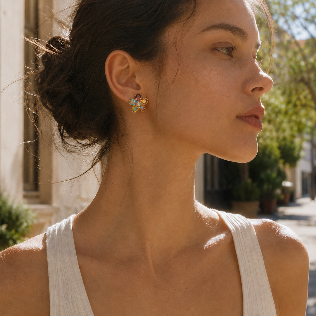 Multicolor Crystal Flower Earrings