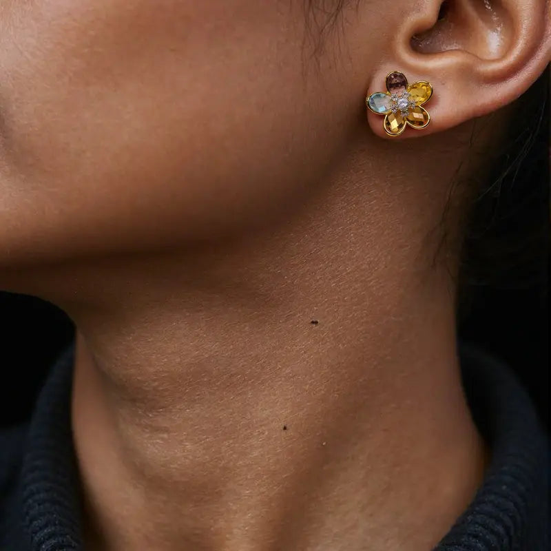 Multicolor Crystal Flower Earrings