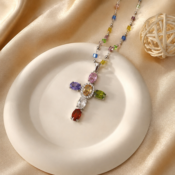 Colorful Cross Zircon Necklace