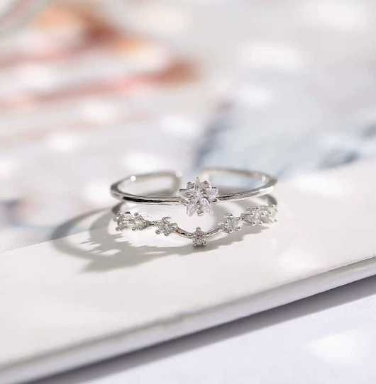 Womens Double Star Open Ring Adjustable