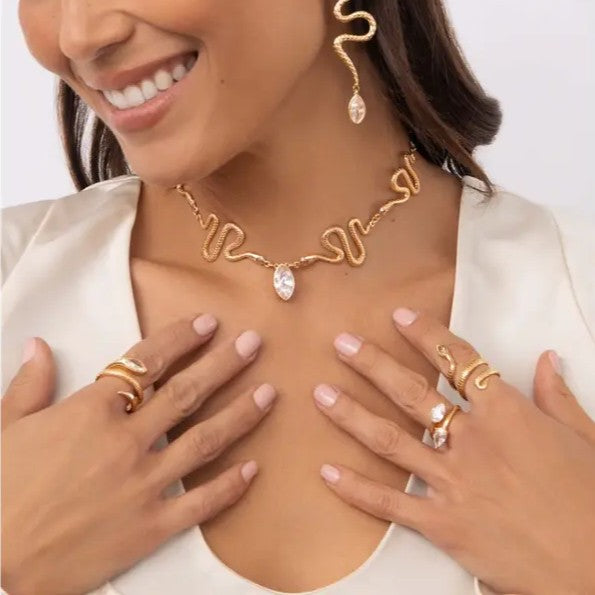 Golden Serpent Crystal Necklace
