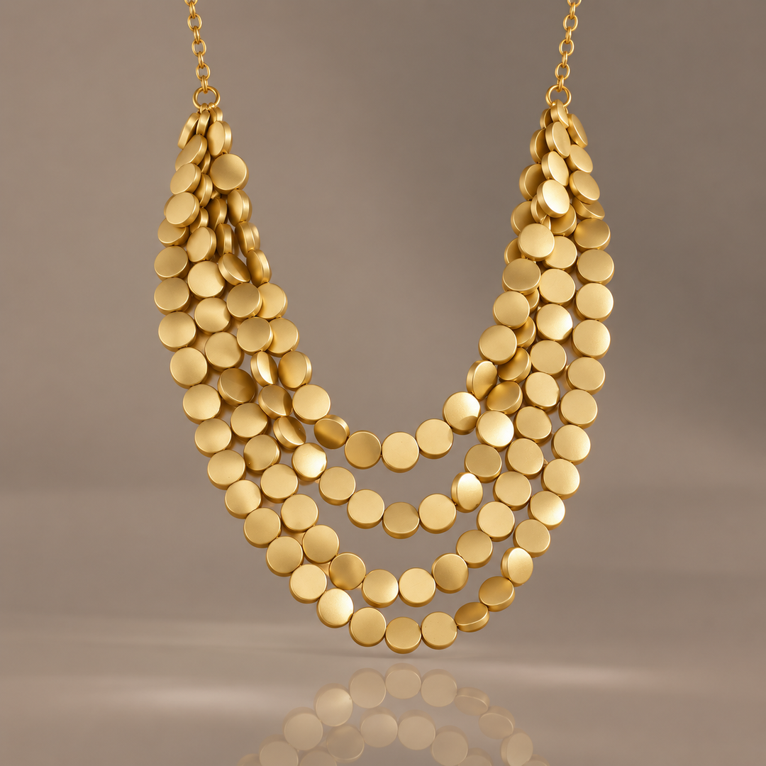 Golden Layered Disc Statement Necklace