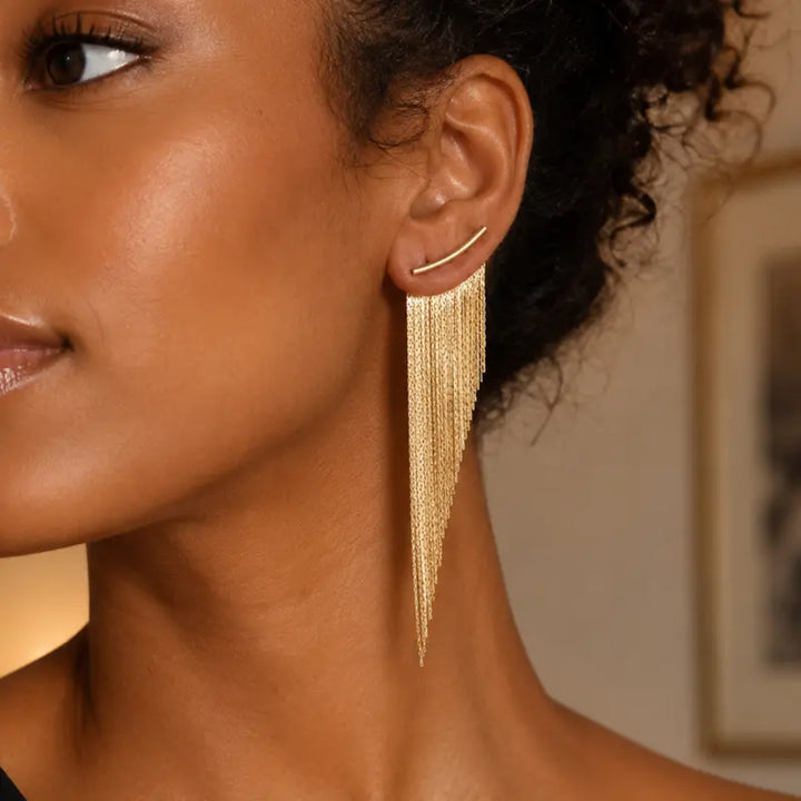 Golden Cascade Chain Tassel Earrings
