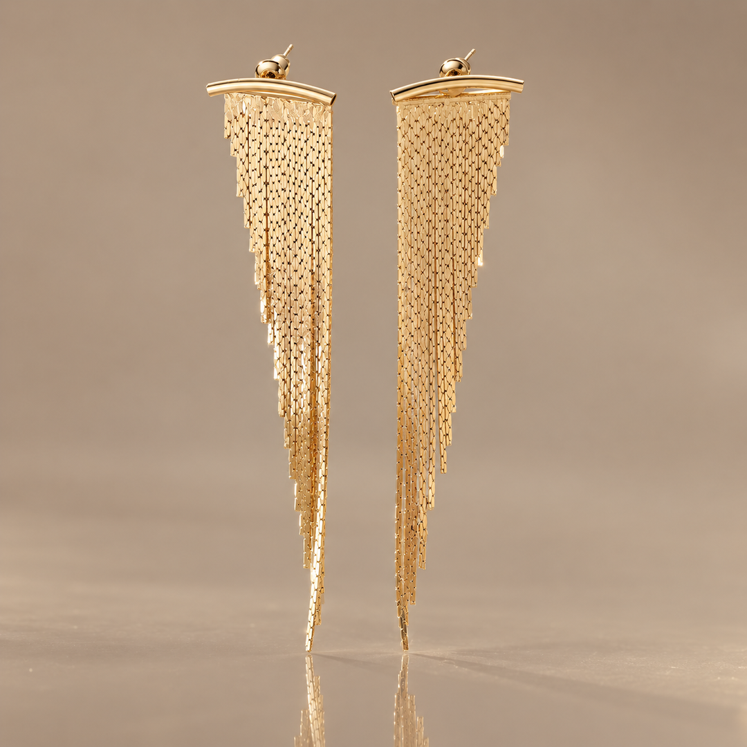 Golden Cascade Chain Tassel Earrings