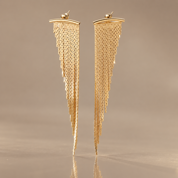 Golden Cascade Chain Tassel Earrings
