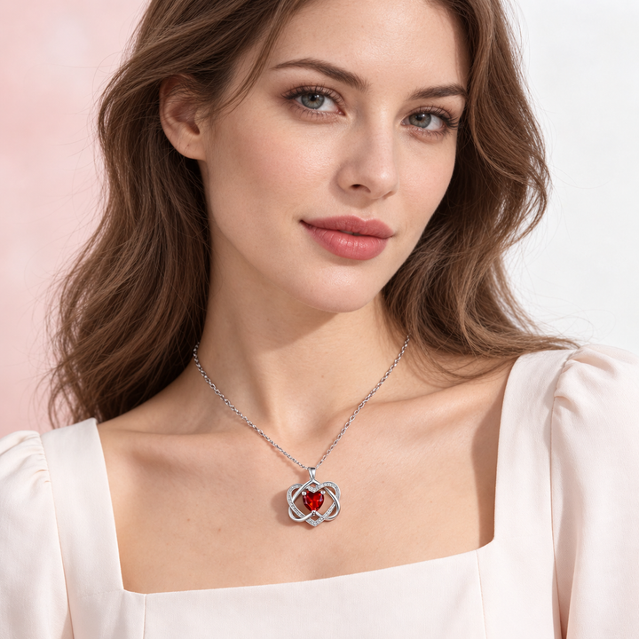 Double Heart Celtic Knot Birthstone Necklace