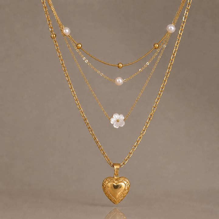 Vintage Pearl Heart Layered Necklace