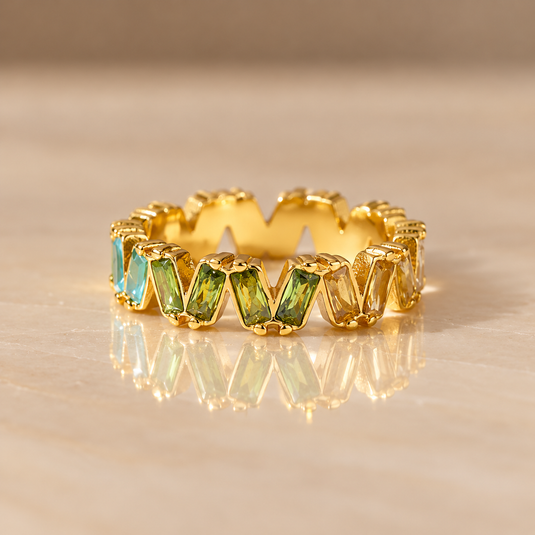 Multicolor Baguette CZ Ring