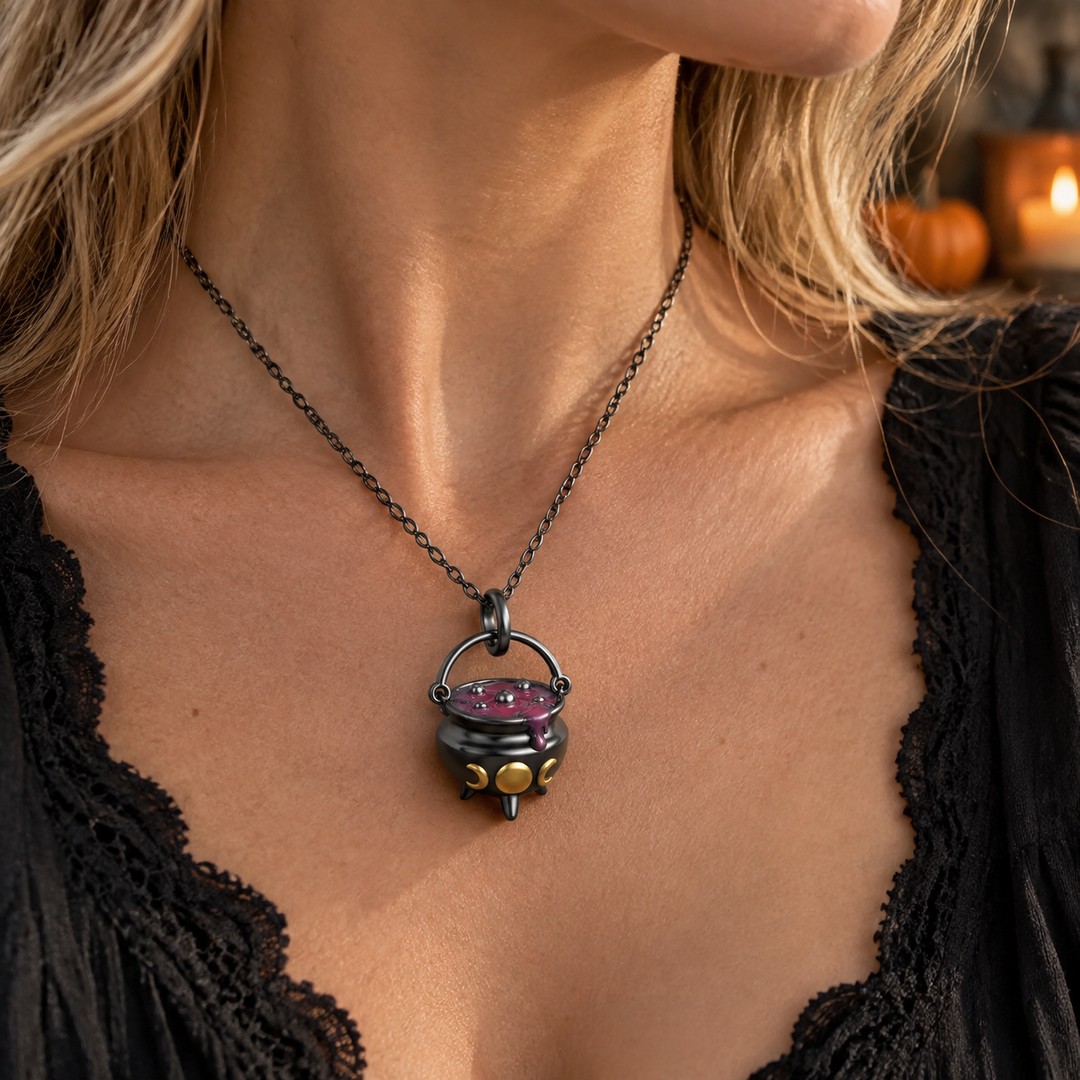 Witch Cauldron Halloween Pendant Necklace