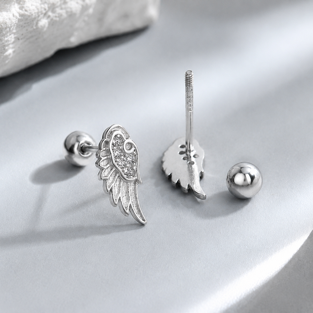 Zircon Angel Wing Stud Earrings