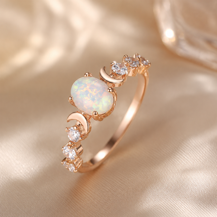 Dreamy Opal Crescent Ring