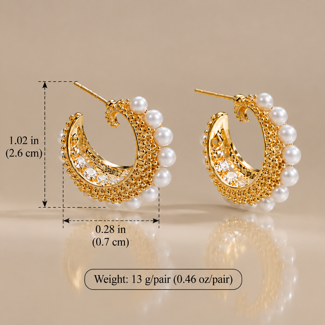 Pearl Crescent Hoop Earrings