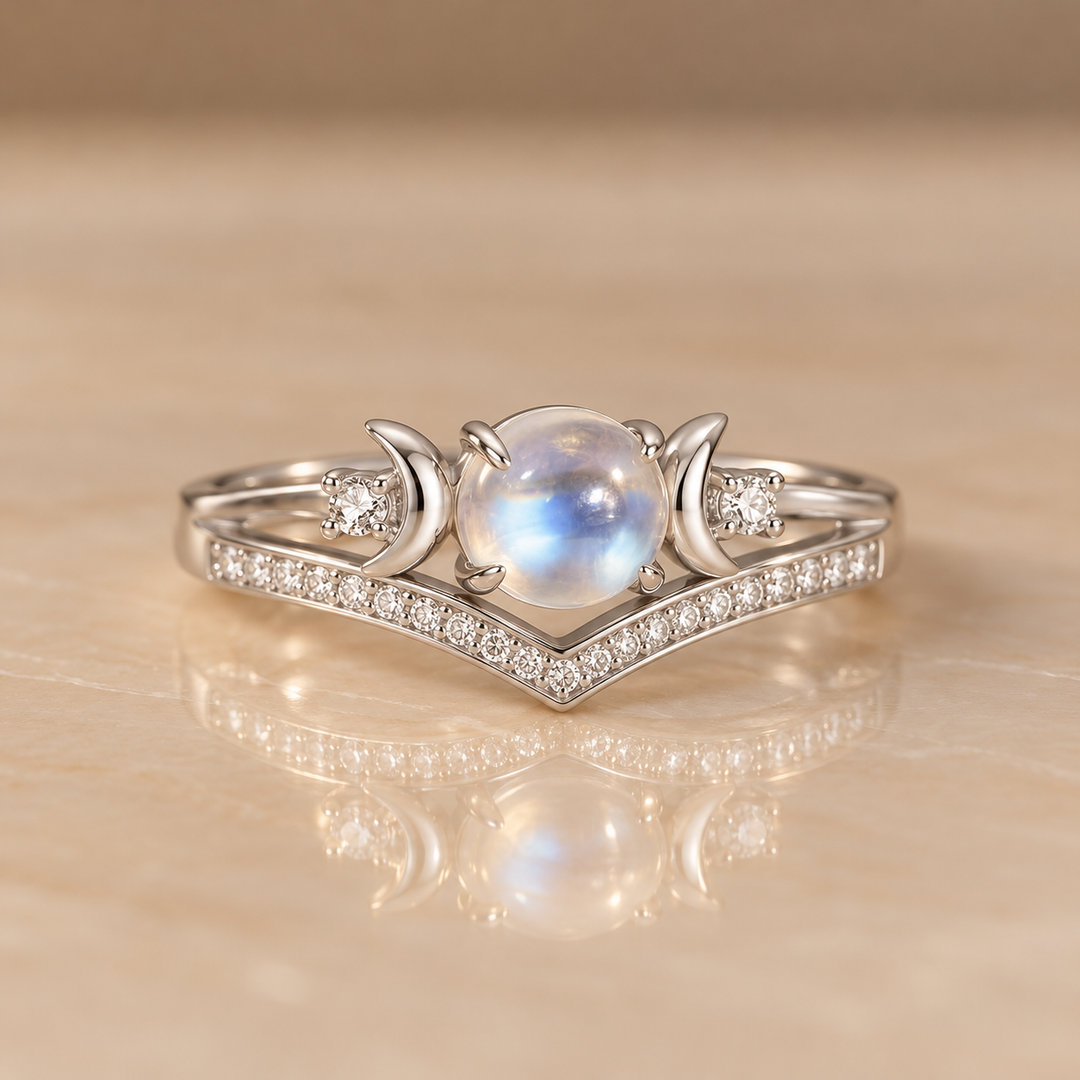 Celestial Moon V-Shaped Ring