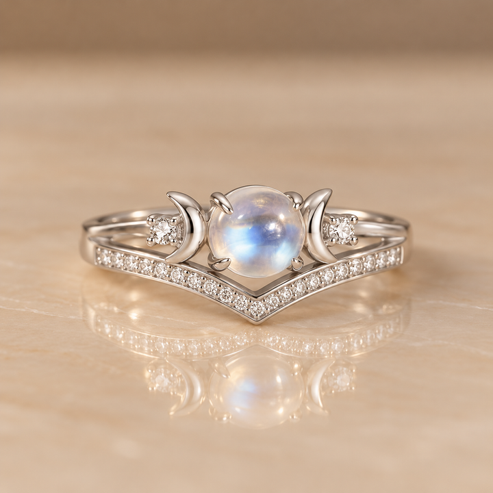 Celestial Moon V-Shaped Ring