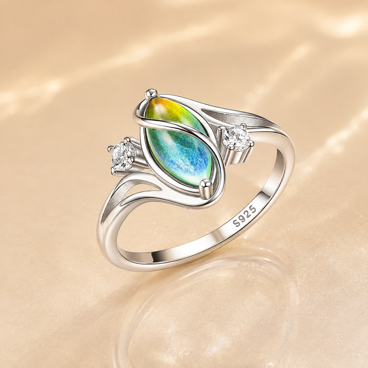 Blue Opal Leaf Ring