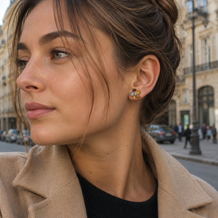 Multicolor Crystal Flower Earrings