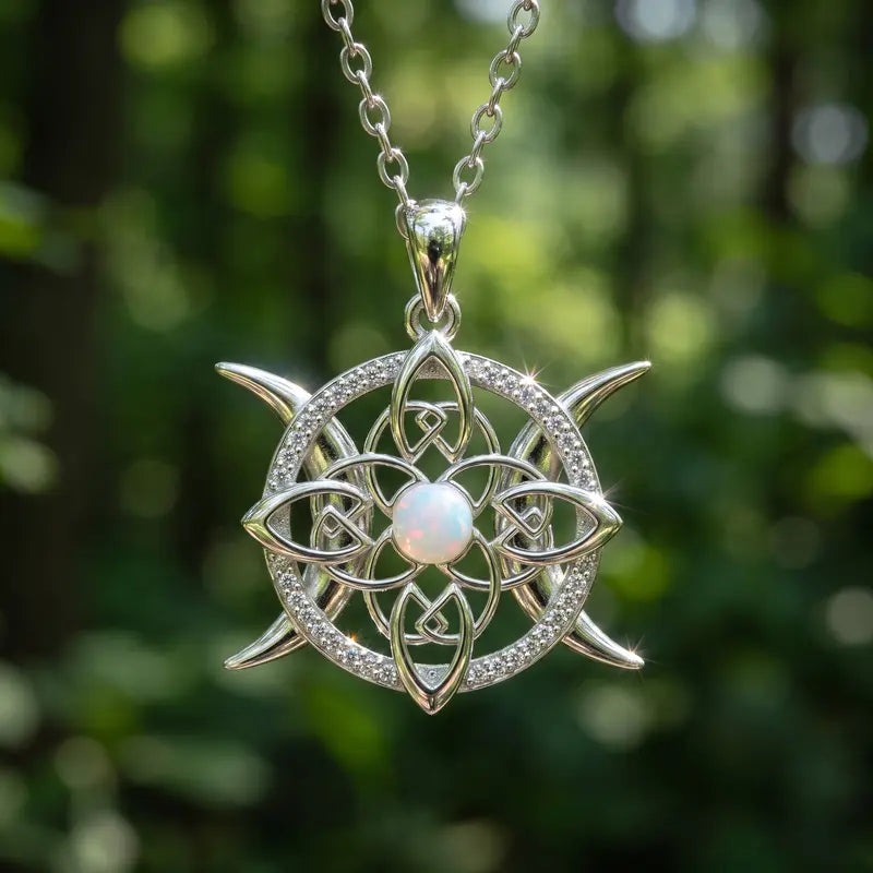 Celestial Celtic Opal Pendant Necklace
