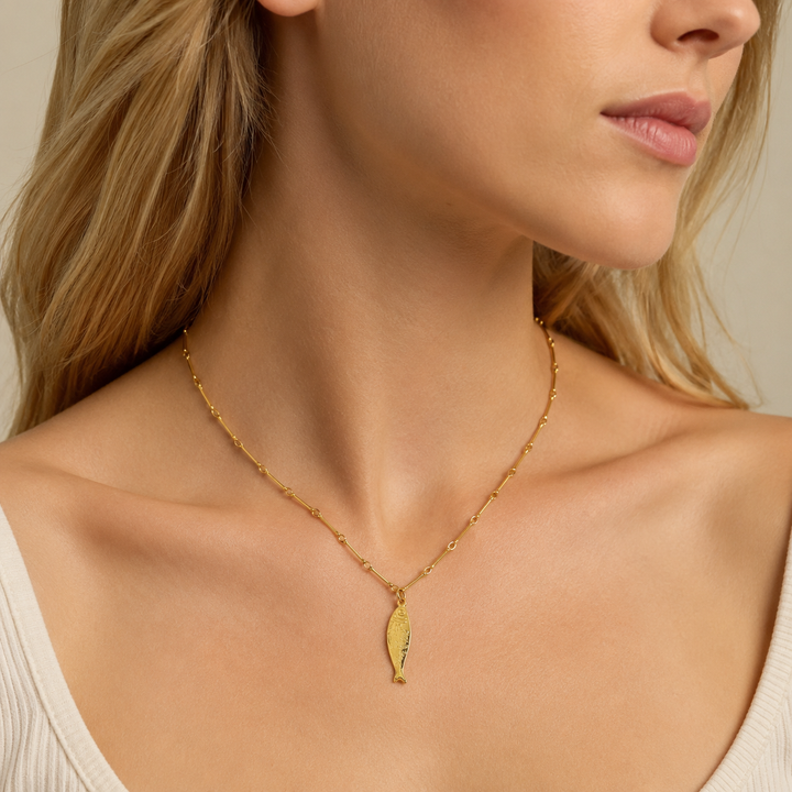 Gold Fish Pendant Necklace &amp; Earrings Set