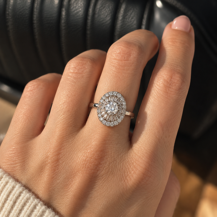 Oval Halo Zircon Ring