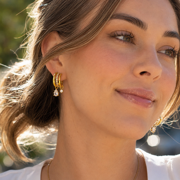 Double Crystal Drop Hoop Earrings