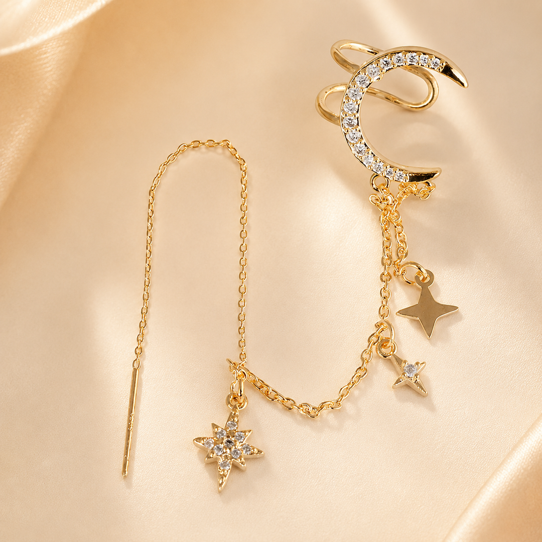 Celestial Moon &amp; Star Chain Earring