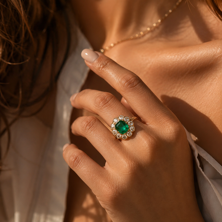 Vintage Green Gemstone Halo Ring