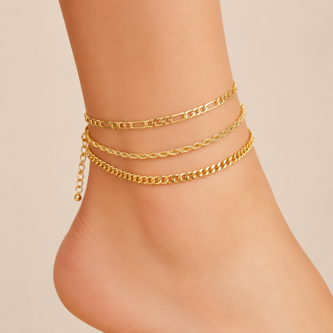 Golden Wave Anklet Set