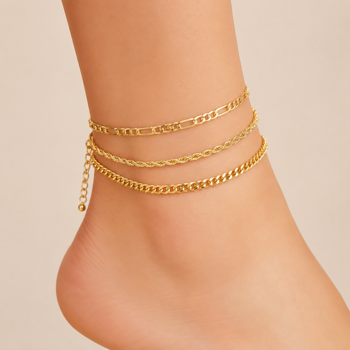 Golden Wave Anklet Set