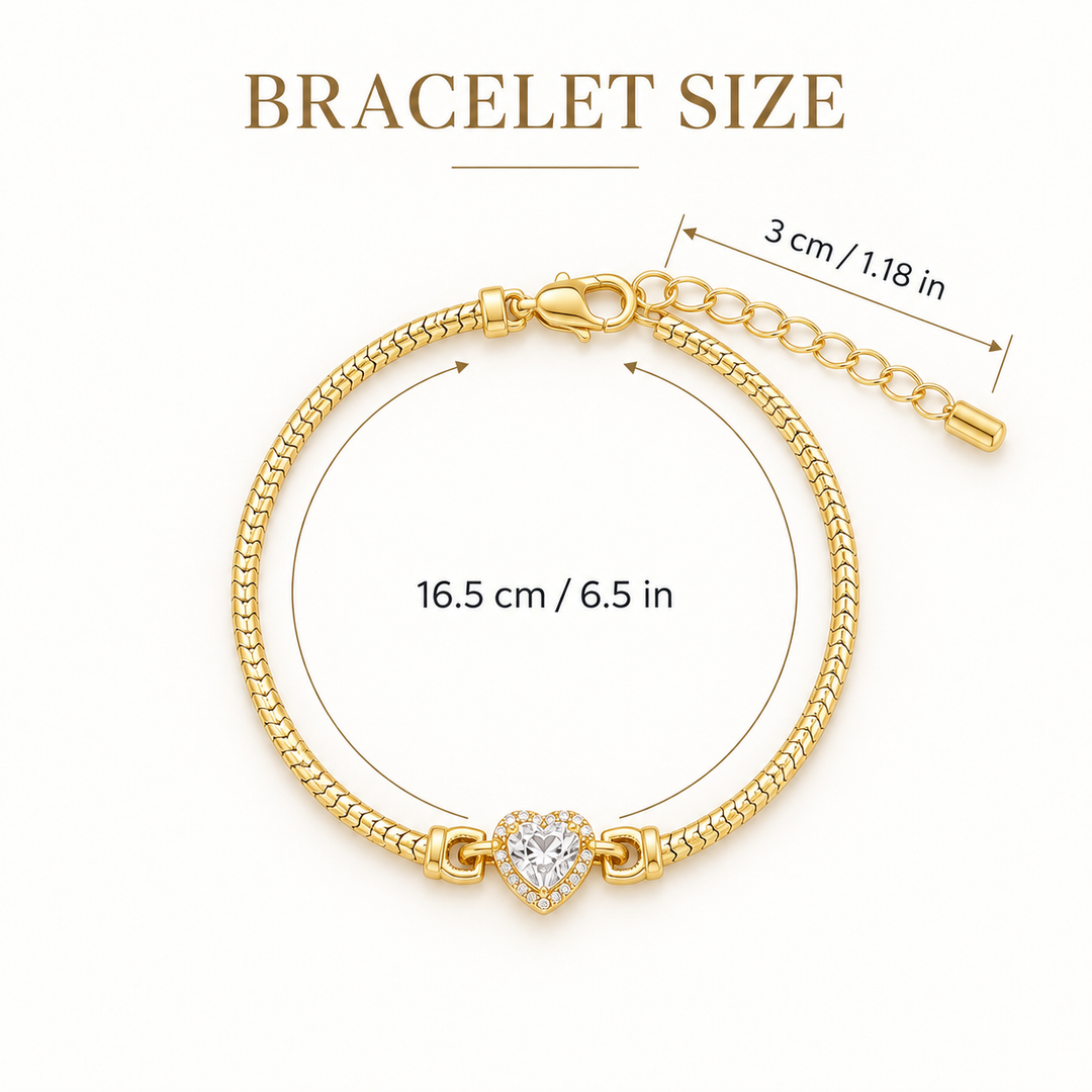 Heart Zircon Snake Chain Bracelet