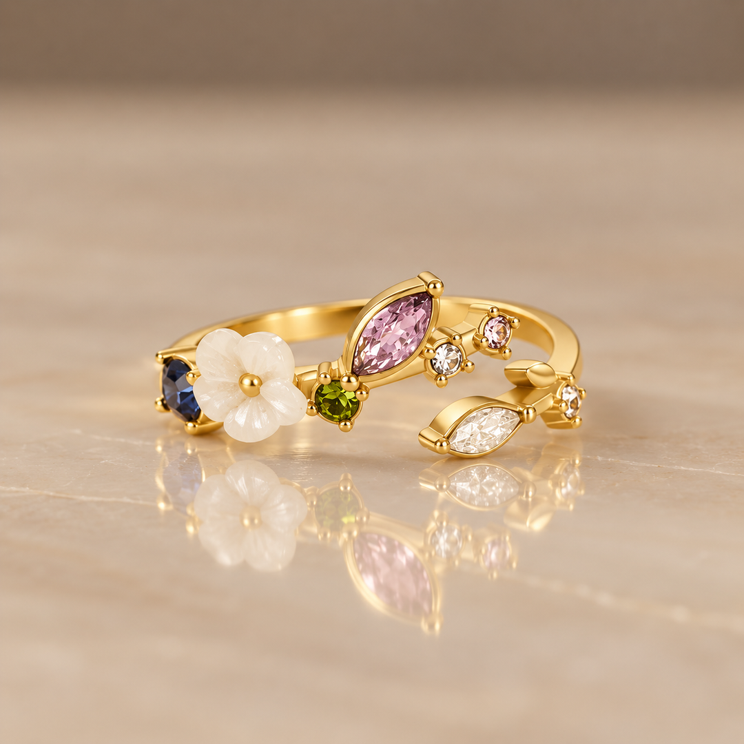 Colorful Gemstone Gold Open Ring