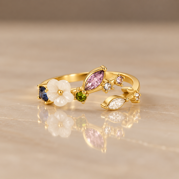 Colorful Gemstone Gold Open Ring