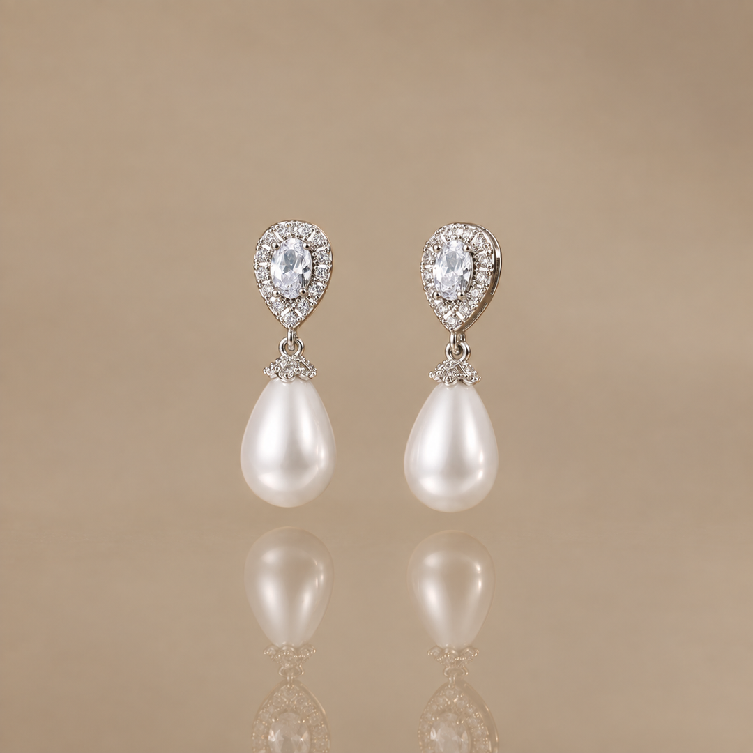Pearl Drop Zircon Earrings