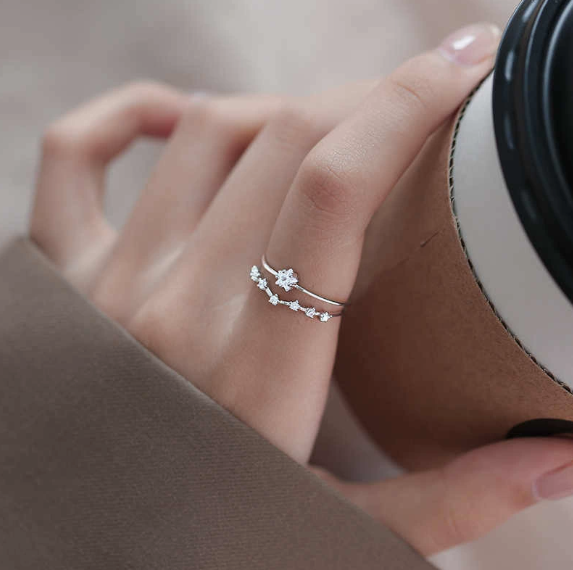 Womens Double Star Open Ring Adjustable