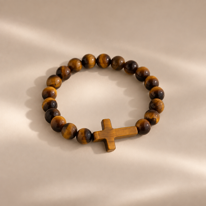 Tiger Eye Stone Cross Bracelet