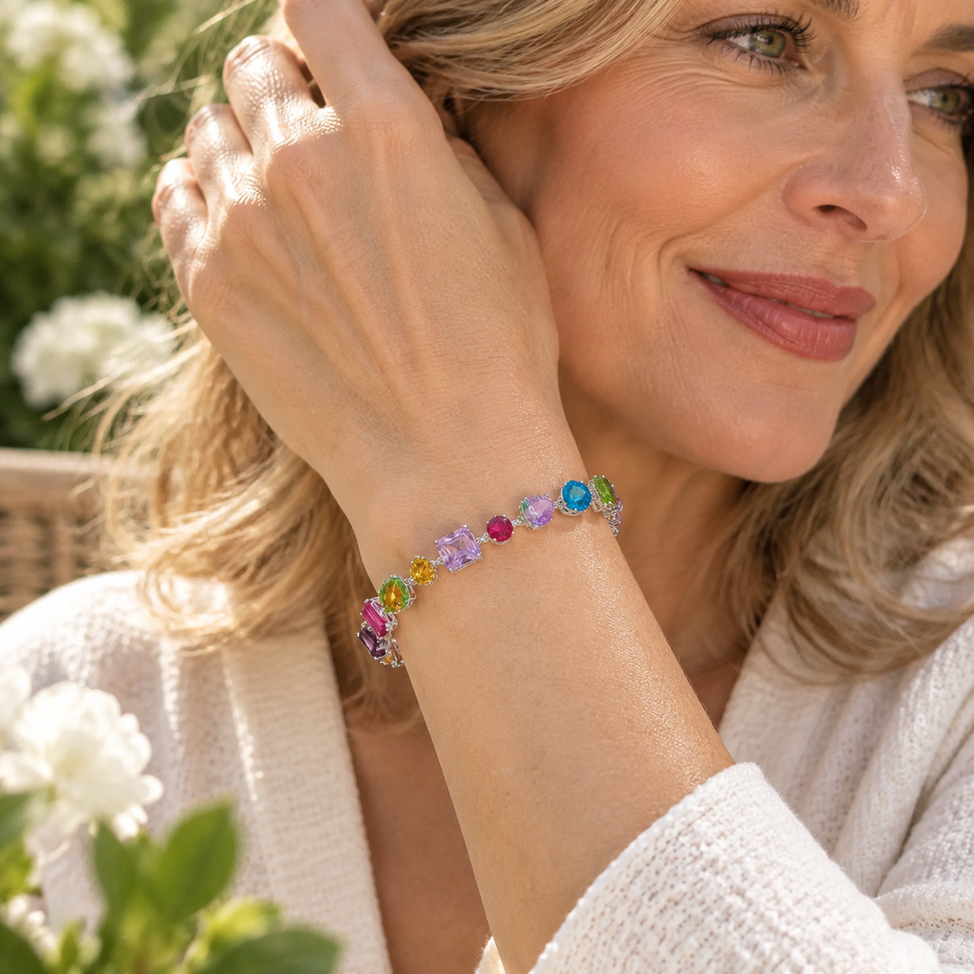 Rainbow Gemstone Charm Bracelet