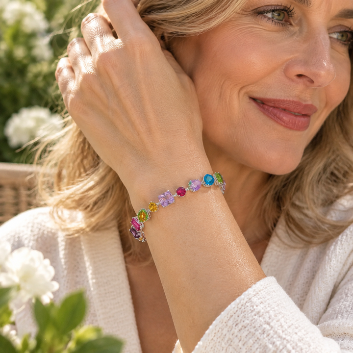 Rainbow Gemstone Charm Bracelet