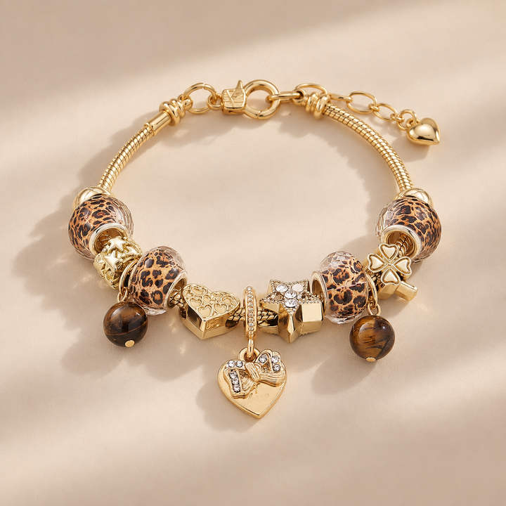 Leopard Print Natural Stone Charm Bracelet