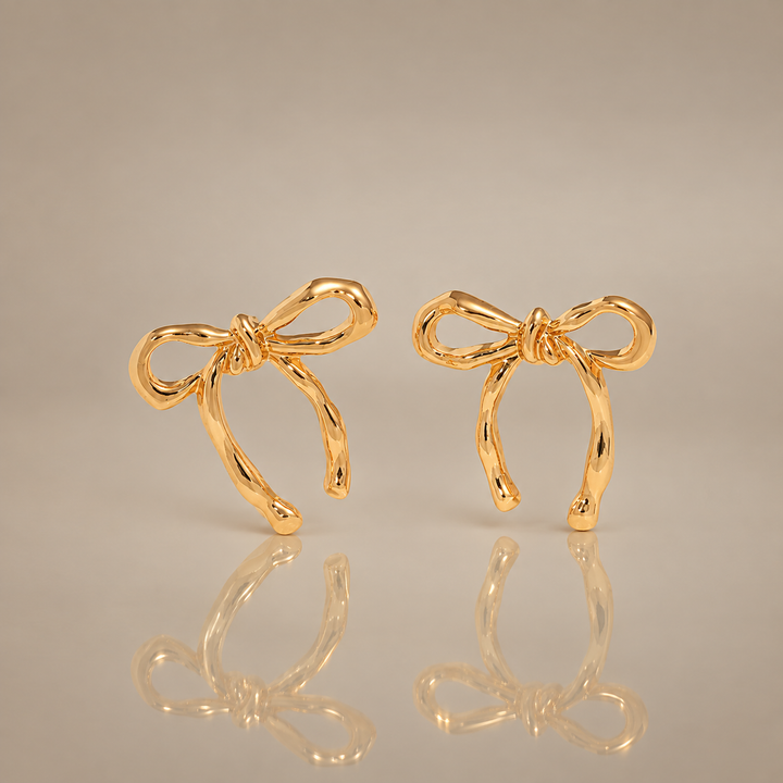 Gold Ribbon Bow Earrings