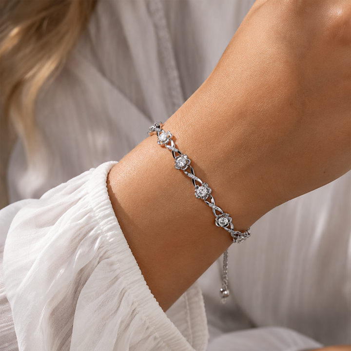 Silver Floral Crystal Bracelet