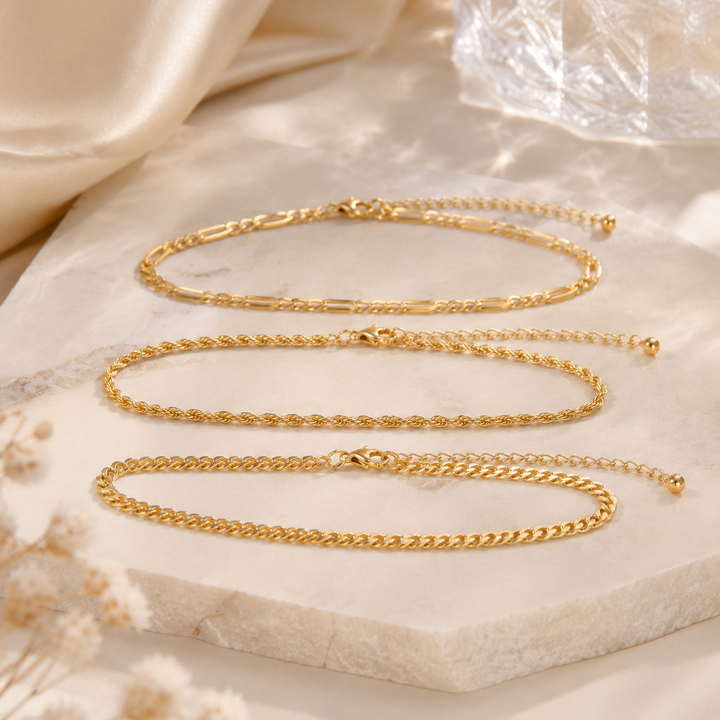 Golden Wave Anklet Set