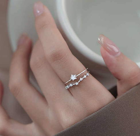 Womens Double Star Open Ring Adjustable
