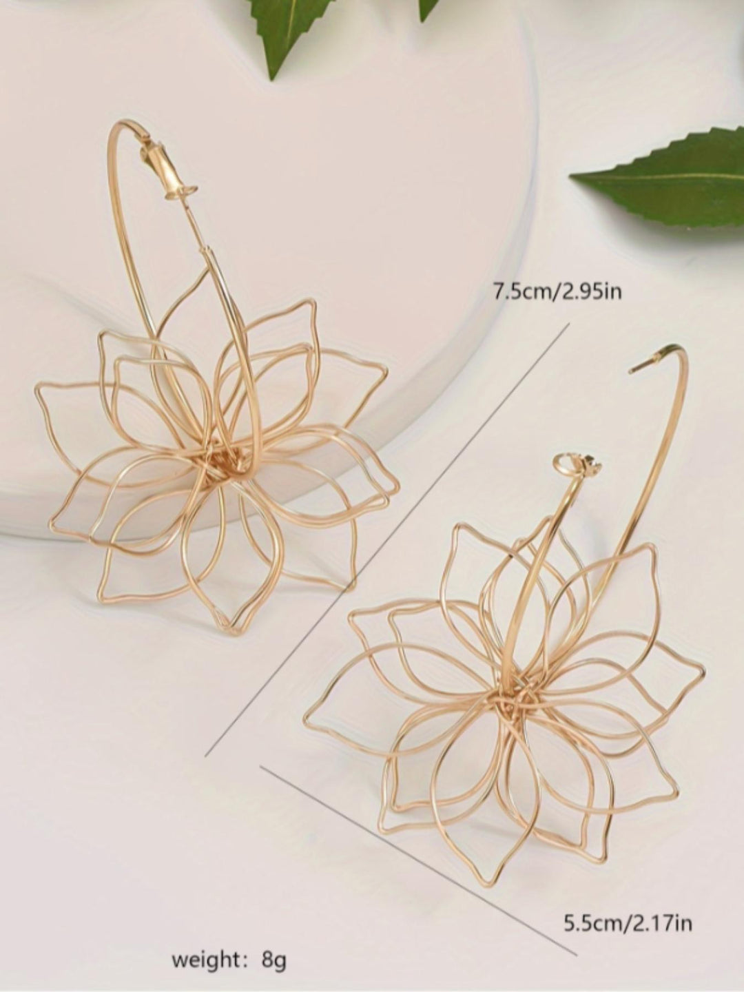 Gold Floral Wire Hoop Earrings