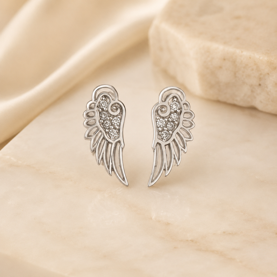 Zircon Angel Wing Stud Earrings