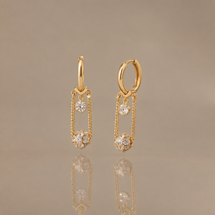 Crystal Chain Drop Hoop Earrings