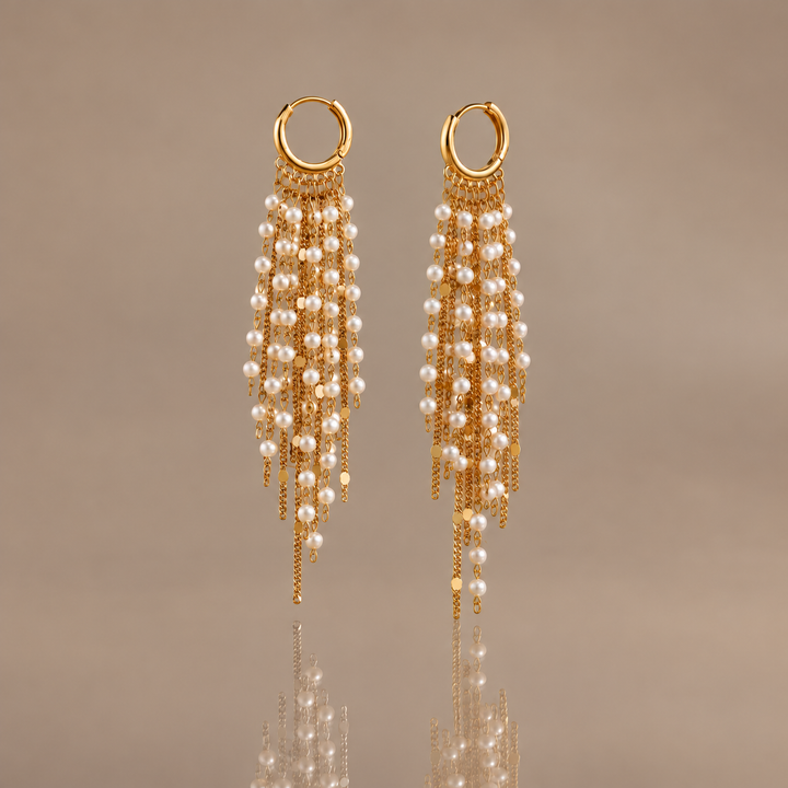 Pearl Tassel Hoop Earrings