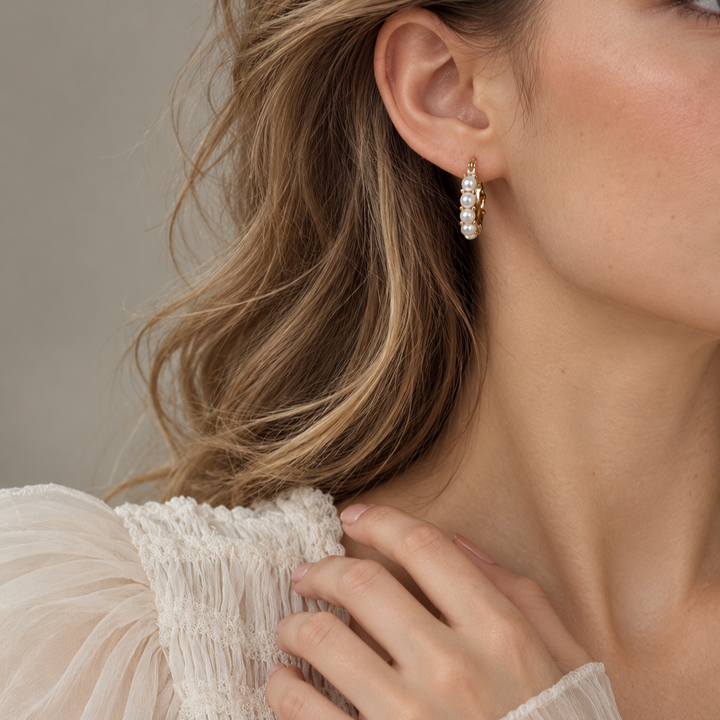 Pearl Charm Hoop Earrings